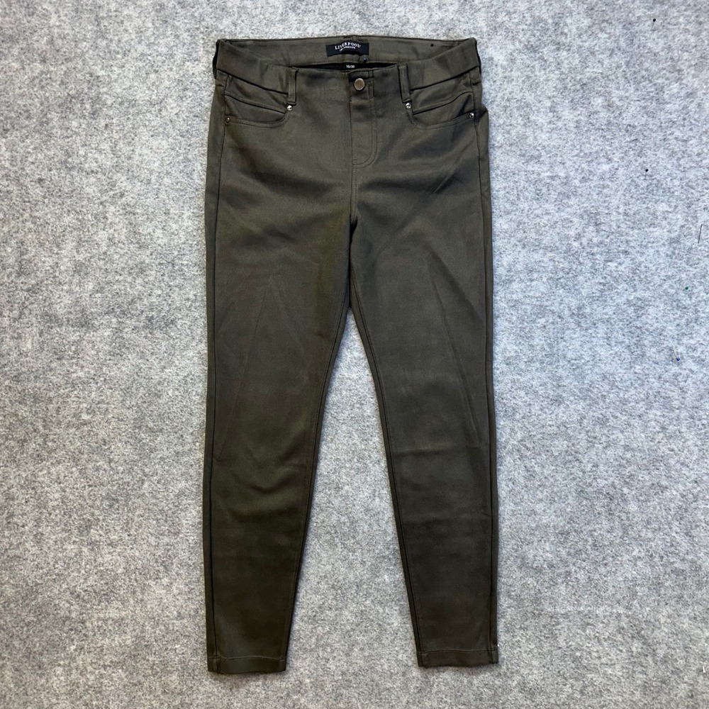 Liverpool Faux Suede Skinny Pants Women 10 Forest Moss Green Excellent Stretch
